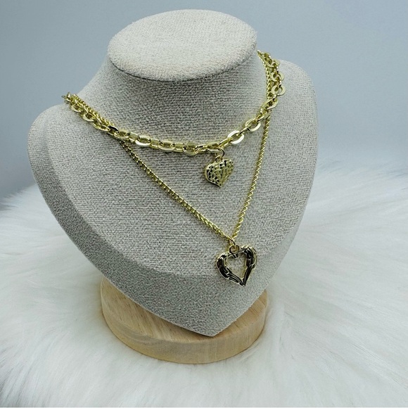 Double Hearted Gold Layered Necklace - Picture 1 of 5